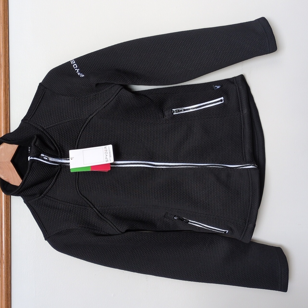 NEW L 14/16 Girls Spyder Black White Knit Full Zip Jacket Light Ski Coat Widow